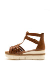 Tamaris Leather Woven Strap Buckle Platform Sandals, Tan