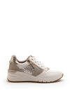 Tamaris Leather Zip Wedged Trainers, White & Beige
