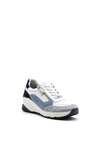 Tamaris Leather Colour Block Zip Wedged Trainers, White & Blue