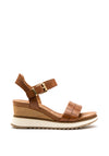 Tamaris Leather Buckle Strap Wedged Sandals, Tan