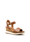 Tamaris Leather Buckle Strap Wedged Sandals, Tan