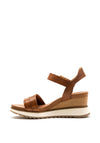 Tamaris Leather Buckle Strap Wedged Sandals, Tan