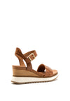 Tamaris Leather Buckle Strap Wedged Sandals, Tan
