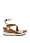 Tamaris Ankle Strap Wedge Sandal, White & Tan