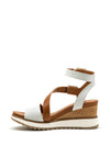 Tamaris Ankle Strap Wedge Sandal, White & Tan