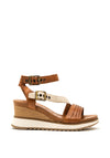 Tamaris Leather Ankle Strap Wedge Sandal, Tan