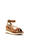 Tamaris Leather Ankle Strap Wedge Sandal, Tan