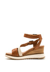 Tamaris Leather Ankle Strap Wedge Sandal, Tan
