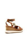 Tamaris Leather Ankle Strap Wedge Sandal, Tan