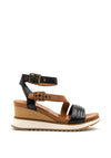 Tamaris Leather Ankle Strap Wedge Sandal, Navy & Tan