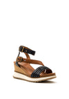 Tamaris Leather Ankle Strap Wedge Sandal, Navy & Tan