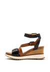 Tamaris Leather Ankle Strap Wedge Sandal, Navy & Tan