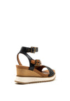 Tamaris Leather Ankle Strap Wedge Sandal, Navy & Tan