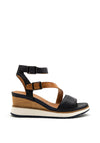 Tamaris Ankle Strap Wedge Sandal, Navy & Tan
