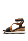 Tamaris Ankle Strap Wedge Sandal, Navy & Tan