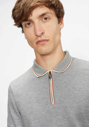 Ted Baker Sello Textured Zip Neck Polo Shirt, Grey