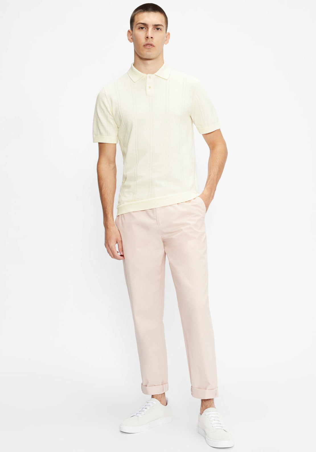 Ted Baker Youfroz Textured Polo Shirt, Cream