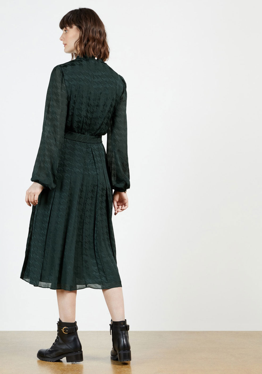 Ted Baker Womens Wilmer Houndstooth Midi Dress, Dark Green