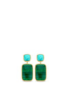 Ti Sento Milano Malacite Green Rectangular Drop Earrings, Gold
