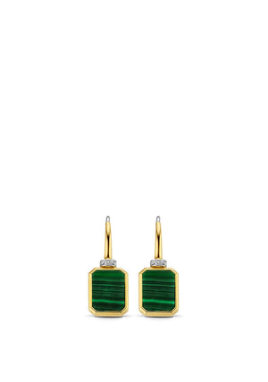 Ti Sento Malacite Stone Rectangular Earrings, Gold