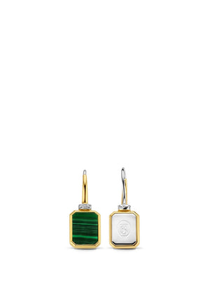 Ti Sento Malacite Stone Rectangular Earrings, Gold