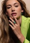 Ti Sento Malacite Stone Rectangular Earrings, Gold