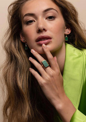 Ti Sento Milano Rectangular Malacite Stone Ring, Green