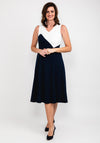 Tia Colour Block Flared Midi Dress, Navy & White