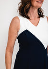 Tia Colour Block Flared Midi Dress, Navy & White