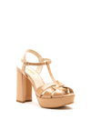Lodi Tisana Patent Leather Platform Block Heel Sandals, Nude