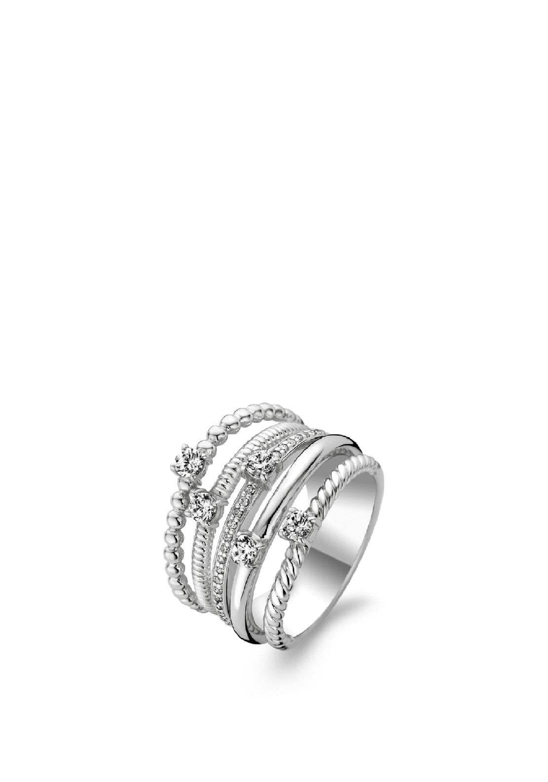 Ti Sento Layered Crystal Ring, Silver
