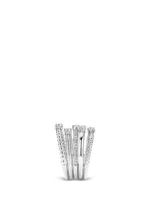 Ti Sento Layered Crystal Ring, Silver