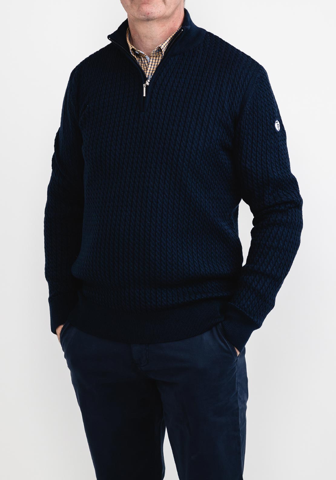 Tom Penn Quarter Zip Cable Knit Sweater, Navy