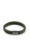 Tommy Hilfiger 2790332 Mens Braided Leather Bracelet, Green
