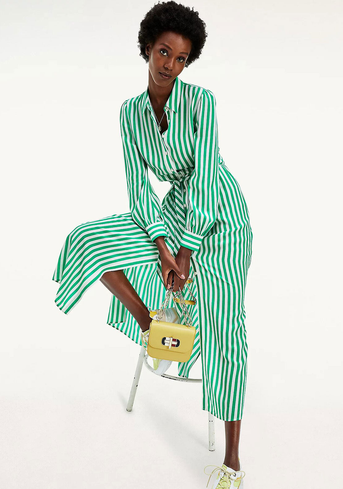 Tommy Hilfiger Womens Striped Maxi Shirt Dress, Green - McElhinneys