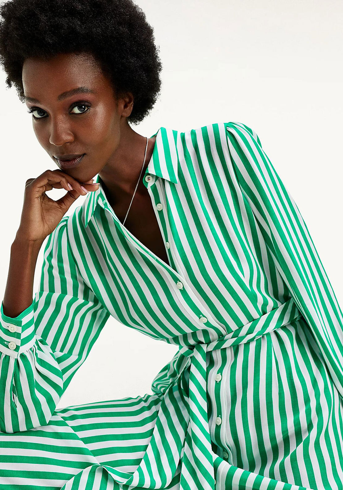 Tommy Hilfiger Womens Striped Maxi Shirt Dress, Green - McElhinneys Tommy Hilfiger Womens Striped Maxi Shirt Dress, Green - McElhinneys