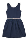 Tommy Hilfiger Girls Ruffle Logo Hem Dress, Twilight Navy