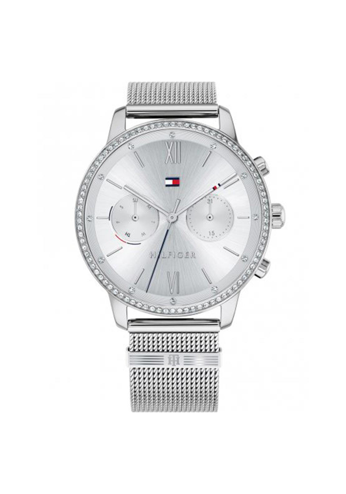 Tommy Hilfiger Womens Crystal Face Watch, Silver