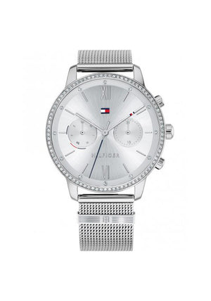 Tommy Hilfiger Womens Crystal Face Watch, Silver