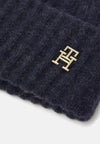 Tommy Hilfiger Modern Monogram Plaque Fluffy Beanie, Navy