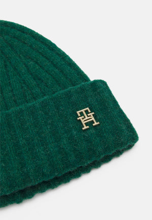 Tommy Hilfiger Modern Monogram Plaque Fluffy Beanie, Green
