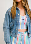 Tommy Jeans Womens Back Logo Denim Crop Jacket, Light Blue Denim