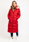 Tommy Hilfiger Womens Faux Fur Hood Down Filled Long Coat, Red