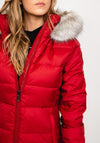Tommy Hilfiger Womens Faux Fur Hood Down Filled Long Coat, Red