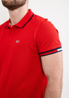 Tommy Jeans Contrast Cuff Polo Shirt, Deep Crimson