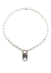 Tommy Hilfiger Womens TH Monogram Linked Long Necklace, Silver