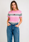 Tommy Jeans Womens Badge Stripe T-Shirt, Pink Multi