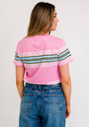 Tommy Jeans Womens Badge Stripe T-Shirt, Pink Multi