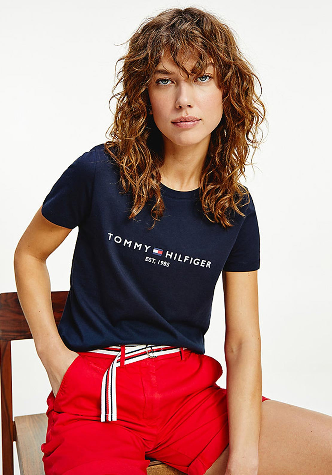 Tommy Hilfiger Women’s Heritage Logo Embroidered T-Shirt, Navy