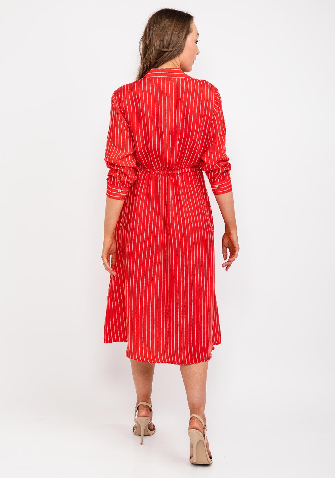 Tommy Hilfiger Womens Stripped Rope Print Midi Shirt Dress, Red